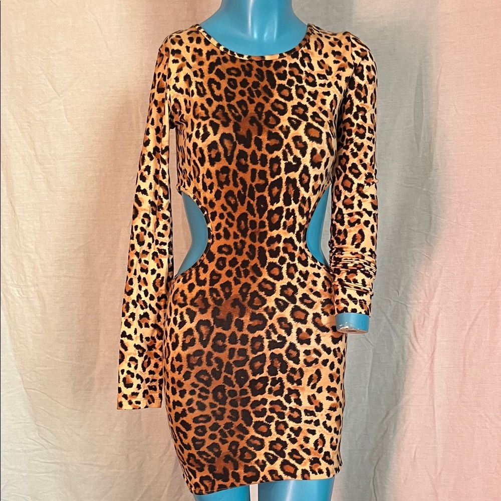 Leopard Print Cut-Out Mini Punk Retro dress nwt